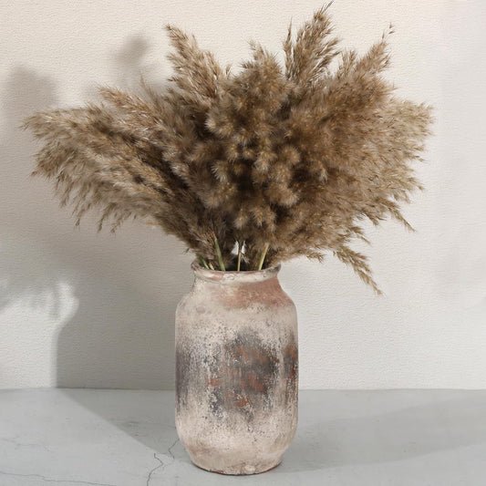 Rustic Ceramic Flower Vase Farmhouse Pottery Clay Whitewashed Terracotta Floor Vases for Decorative Centerpiece Minimalism Home Decor Aesthetic Living Room Bedroom Table Mantel