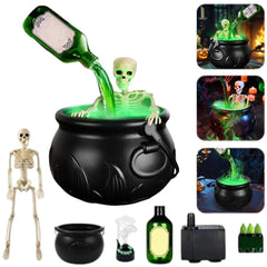 Witch Bowl Spooky Witch Mist Maker Cauldron with Floating Bottle Black Plastic Cauldron & Skeleton Halloween Decor LED Cauldron - thumbnail 1