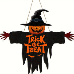 1pcs 2D Halloween Trick-or-Treat Wooden Sign Monster Face Pumpkin Design Rope Hanger Porch Wall or Halloween Garden Party Decora - thumbnail 8