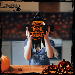 1pcs 2D Halloween Trick-or-Treat Wooden Sign Monster Face Pumpkin Design Rope Hanger Porch Wall or Halloween Garden Party Decora - thumbnail 3