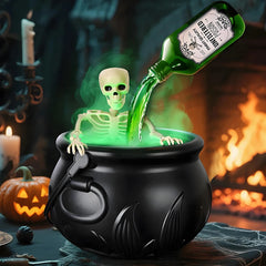 Witch Bowl Spooky Witch Mist Maker Cauldron with Floating Bottle Black Plastic Cauldron & Skeleton Halloween Decor LED Cauldron - thumbnail 2