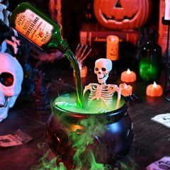 Witch Bowl Spooky Witch Mist Maker Cauldron with Floating Bottle Black Plastic Cauldron & Skeleton Halloween Decor LED Cauldron - thumbnail 5
