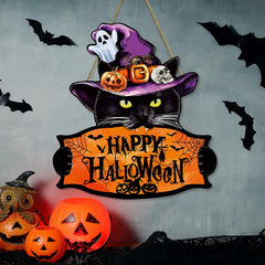 1pcs 2D Halloween Trick-or-Treat Wooden Sign Monster Face Pumpkin Design Rope Hanger Porch Wall or Halloween Garden Party Decora - thumbnail 6
