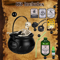 Witch Bowl Spooky Witch Mist Maker Cauldron with Floating Bottle Black Plastic Cauldron & Skeleton Halloween Decor LED Cauldron - thumbnail 4