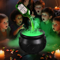 Witch Bowl Spooky Witch Mist Maker Cauldron with Floating Bottle Black Plastic Cauldron & Skeleton Halloween Decor LED Cauldron - thumbnail 3