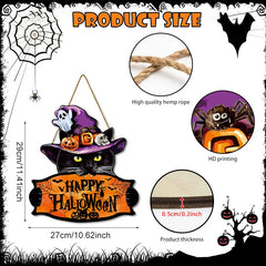 1pcs 2D Halloween Trick-or-Treat Wooden Sign Monster Face Pumpkin Design Rope Hanger Porch Wall or Halloween Garden Party Decora - thumbnail 7