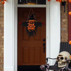 1pcs 2D Halloween Trick-or-Treat Wooden Sign Monster Face Pumpkin Design Rope Hanger Porch Wall or Halloween Garden Party Decora - thumbnail 2