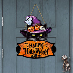 1pcs 2D Halloween Trick-or-Treat Wooden Sign Monster Face Pumpkin Design Rope Hanger Porch Wall or Halloween Garden Party Decora - thumbnail 5